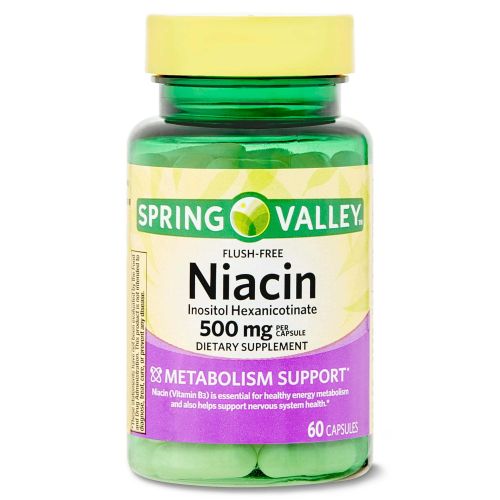 Spring Valley Niacin Inositol Hexanicotinate Metabolism Support Dietary Supplement Capsules, 500 mg, 60 Count Spring Valley Niacin Inositol Hexanicotinate Metabolism Support Dietary Supplement Capsules, 500 mg, 60 Count